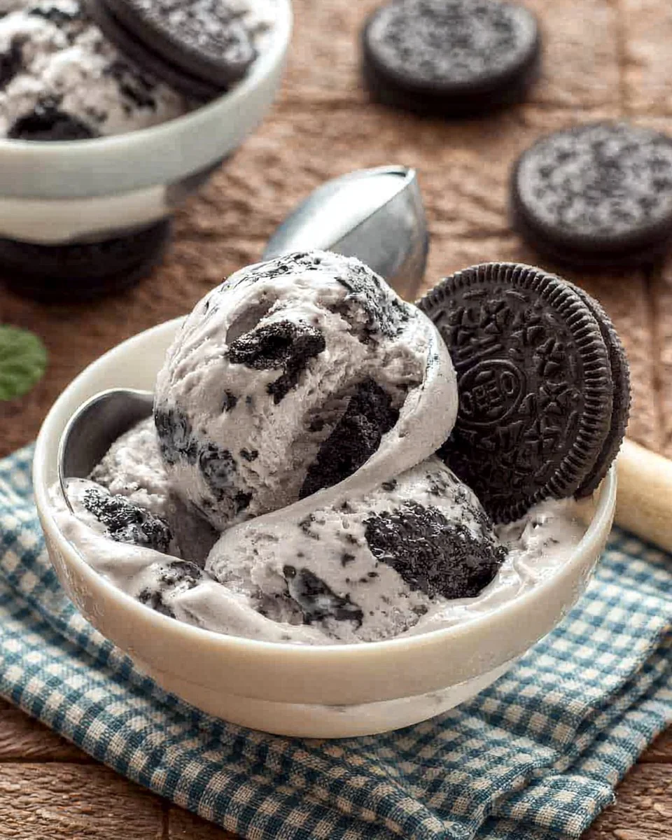 Delicious bowl of Oreo Ice Cream with crushed Oreo cookies on top