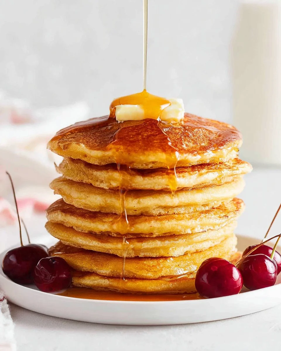 Homemade pancakes from scratch served on a breakfast plate
