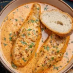 Paprika Salmon fillet garnished with herbs and spices on a plate.