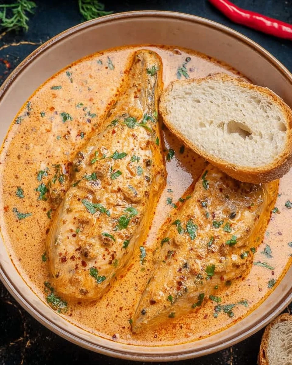 Paprika Salmon fillet garnished with herbs and spices on a plate.