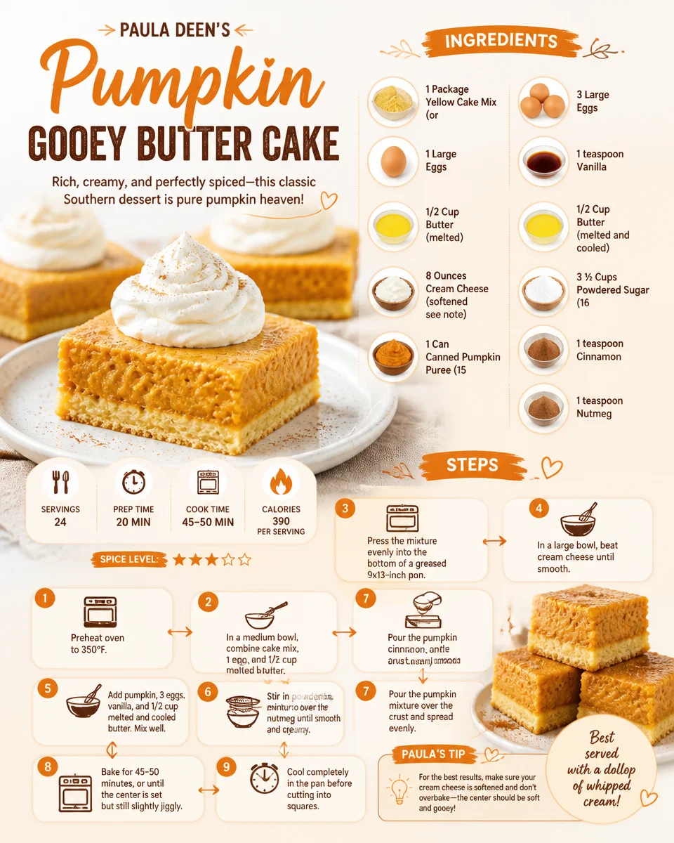 Slice of Paula Deen's Pumpkin Gooey Butter Cake on a plate