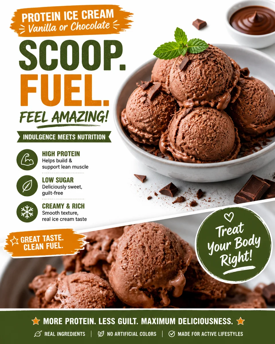Protein ice cream in vanilla and chocolate flavors