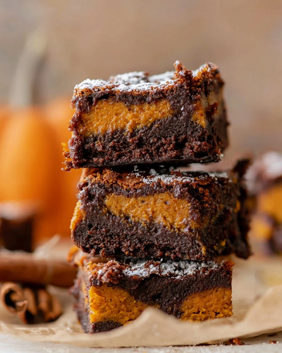 Delicious homemade pumpkin brownies on a rustic table