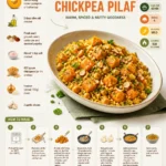 Delicious Pumpkin Chickpea Pilaf served in a bowl garnished with herbs