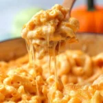 Delicious bowl of Pumpkin Mac and Cheese topped with herbs