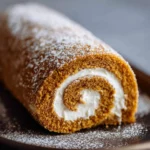 Delicious homemade Pumpkin Roll dessert with cream filling