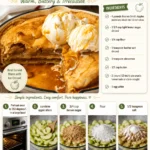 Delicious skillet apple pie topped with ice cream and cinnamon.