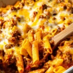 Delicious Sloppy Joe Casserole served in a baking dish