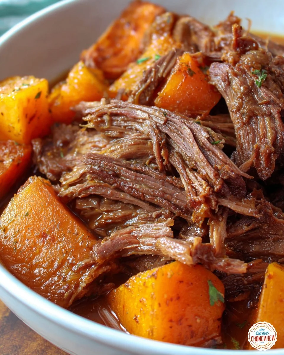 Tender and juicy slow cooker beef roast served with vegetables.