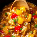 Slow Cooker Hawaiian Chicken served with rice and pineapple