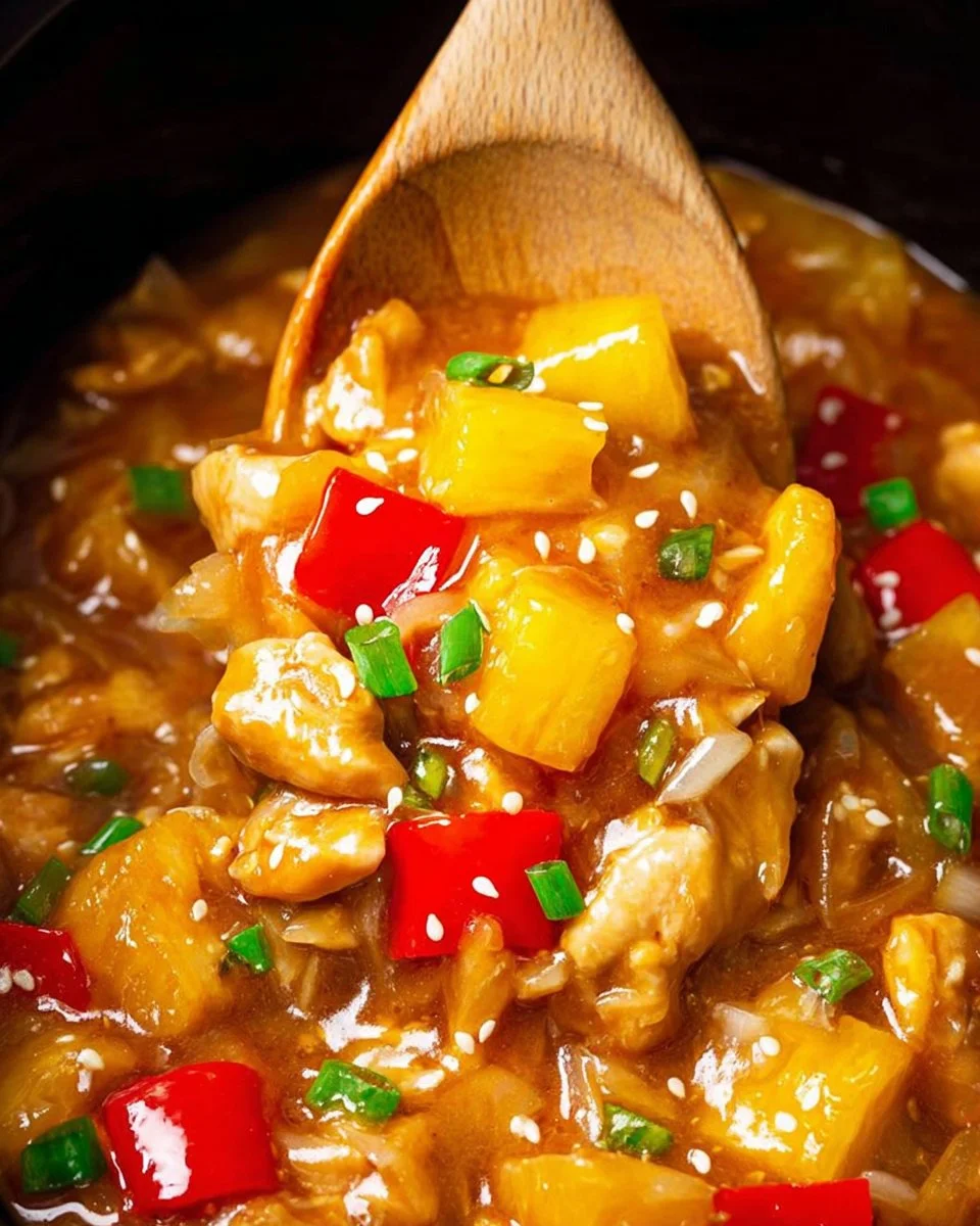 Slow Cooker Hawaiian Chicken served with rice and pineapple