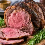 Smoked Prime Rib Roast served with sides and garnished herbs
