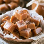 Deliciously soft homemade caramels in a rustic presentation