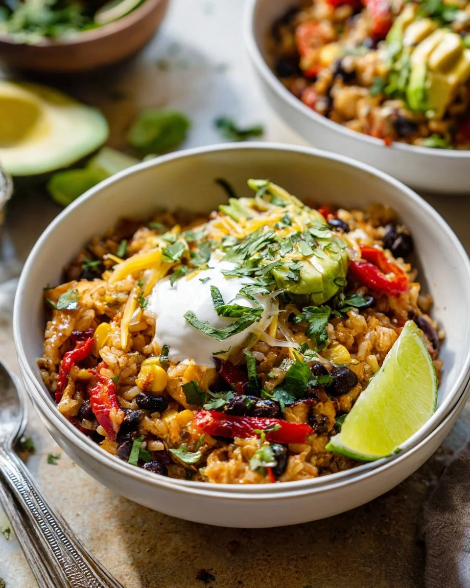Southwest Chicken Rice Bowl featuring grilled chicken, rice, and vibrant vegetables