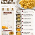 Creamy stovetop mac and cheese served in a bowl with melted cheese strands.