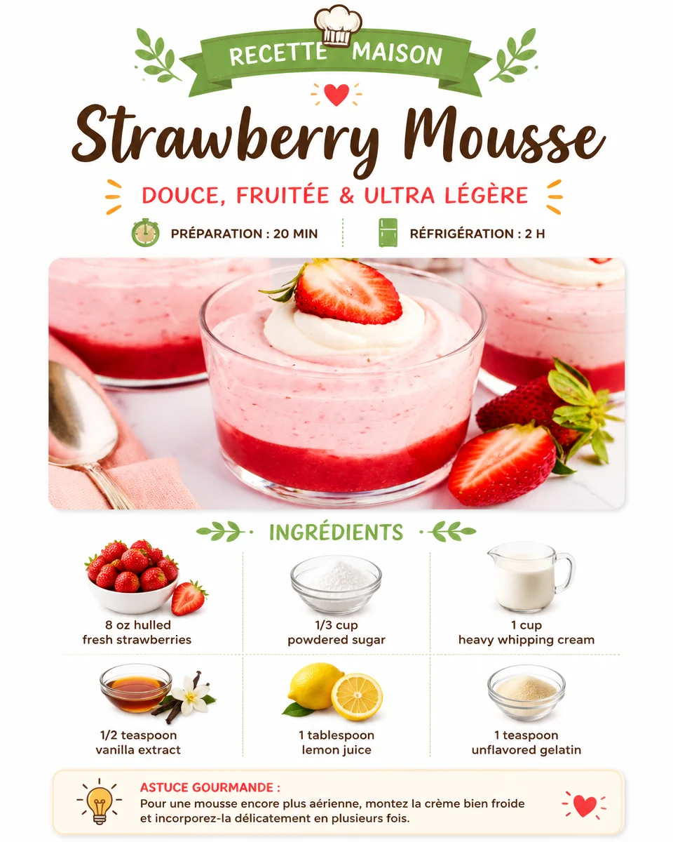 Delicious homemade strawberry mousse in a dessert glass