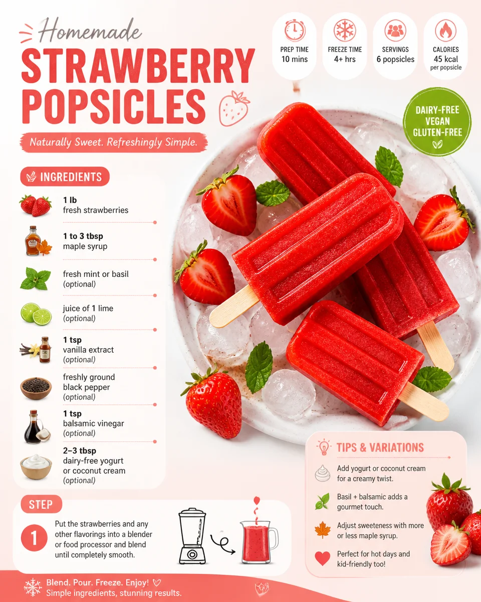 Delicious homemade strawberry popsicles on a sunny day