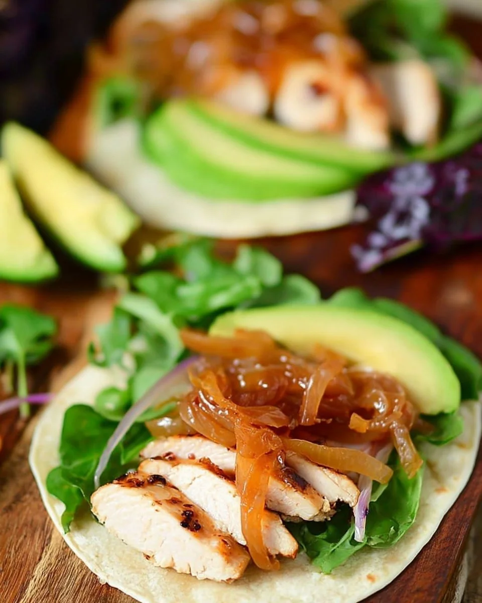Sweet and spicy tequila chicken tacos served with fresh toppings