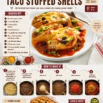 Baked taco stuffed shells filled with beef and cheese, garnished with fresh cilantro.