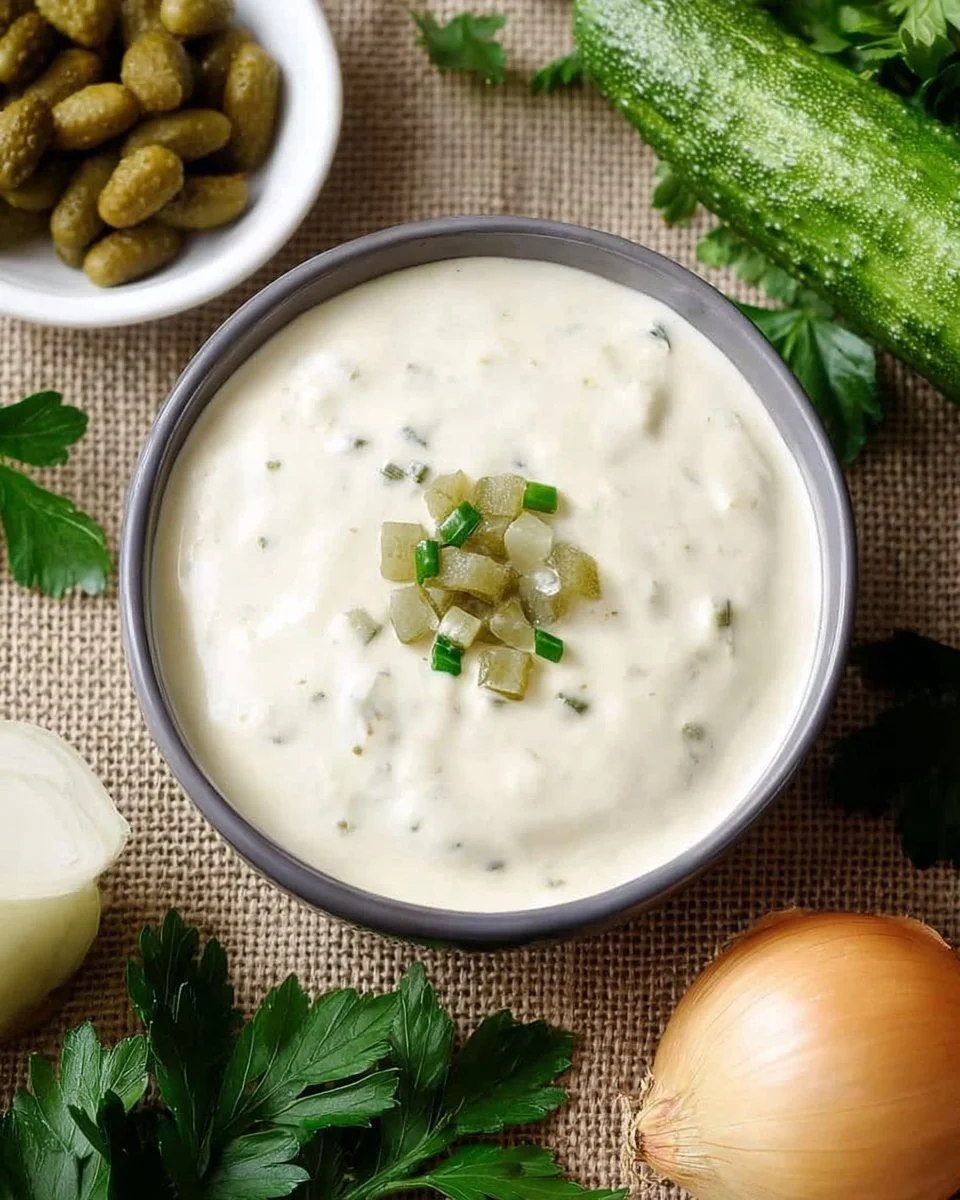Delicious homemade tartar sauce served with fish and chips