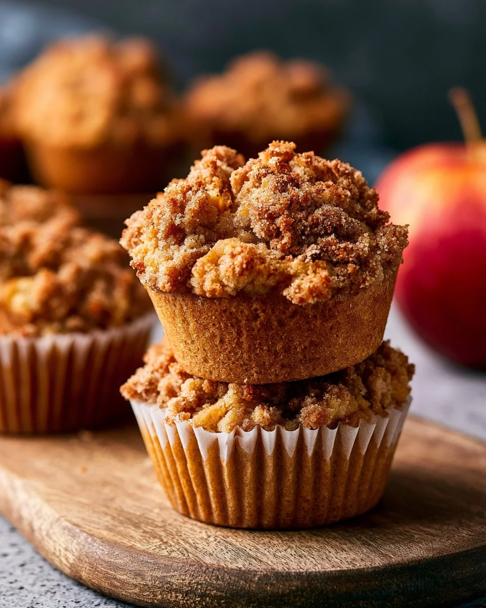 Freshly baked vegan apple muffins with cinnamon and chunks of apple