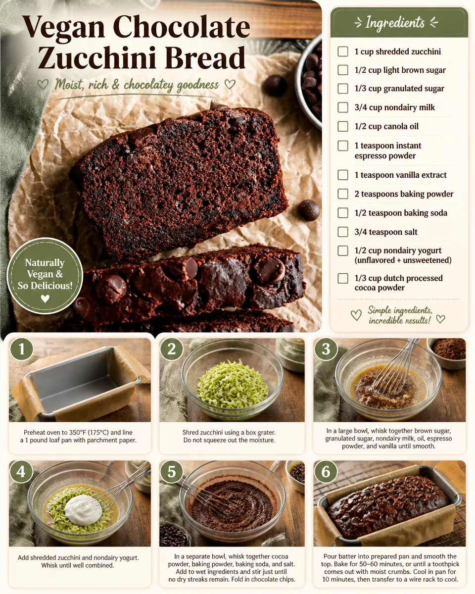 Vegan Chocolate Zucchini Bread topped with chocolate chips and garnished with mint