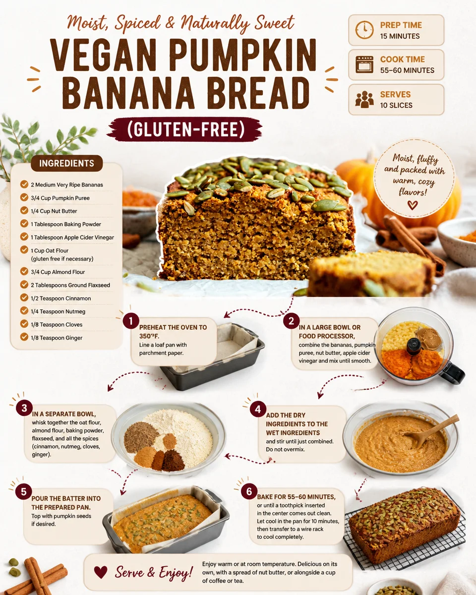 Vegan gluten-free pumpkin banana bread sliced and served on a wooden board.
