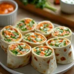 Colorful vegetable tortilla roll ups filled with fresh vegetables and herbs