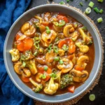 Plate of vegetables in hot garlic sauce showcasing colorful peppers and broccoli