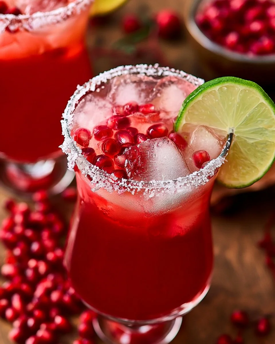 A refreshing Winter Margarita served in a glass with festive garnishes.