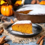 5-ingredient pumpkin cake topped with cream cheese frosting