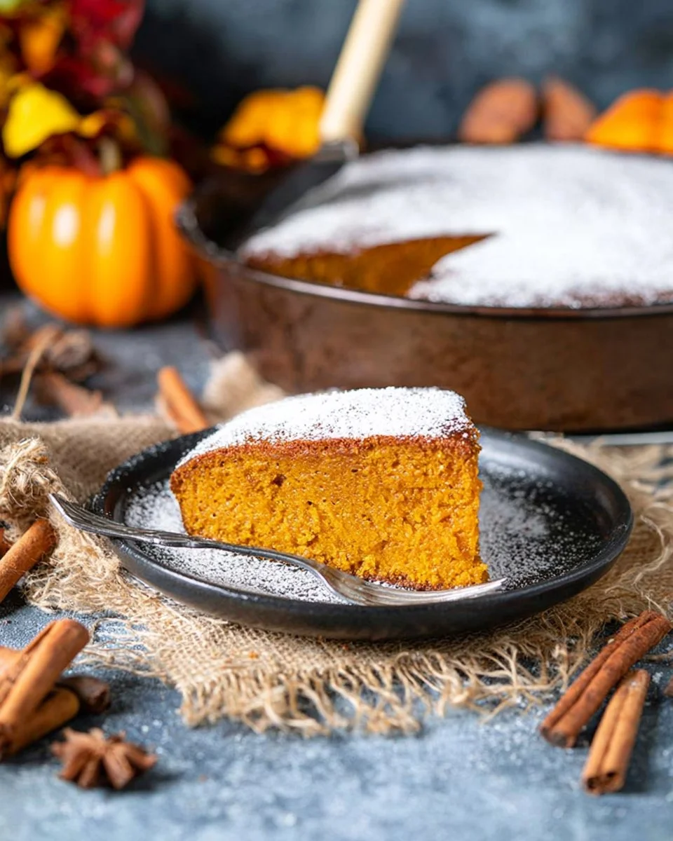 5-ingredient pumpkin cake topped with cream cheese frosting