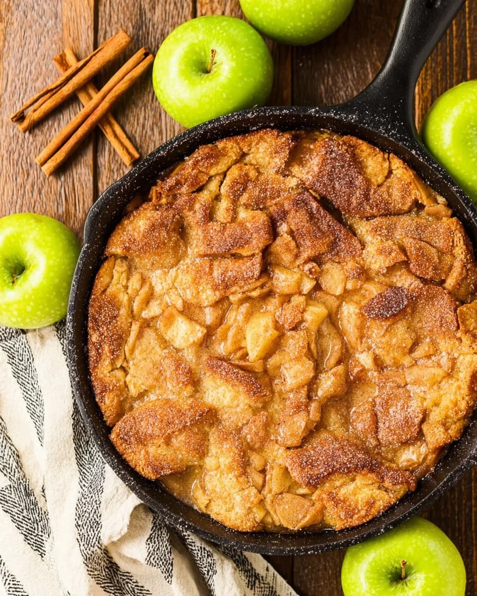 Homemade apple pandowdy topped with flaky crust and served warm