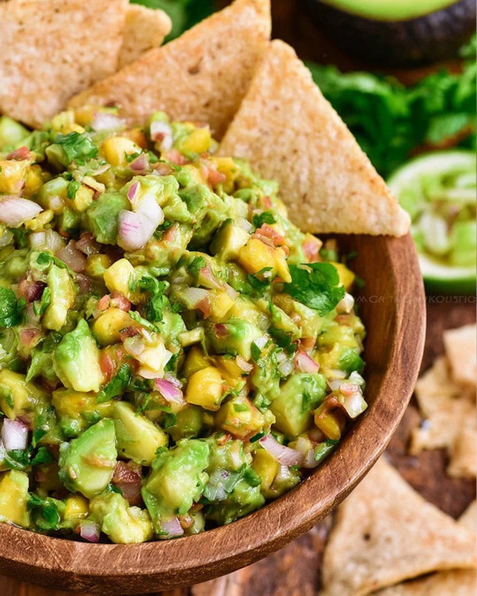 Colorful bowl of fresh avocado salsa with tomatoes and cilantro