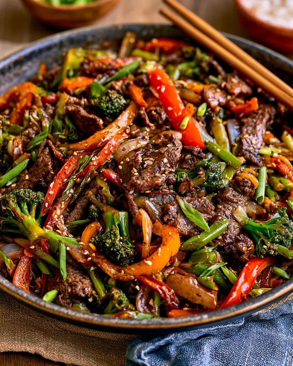 Delicious Beef Stir Fry with fresh vegetables and tender beef slices