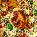 Delicious Chicken Florentine with creamy spinach sauce on a plate