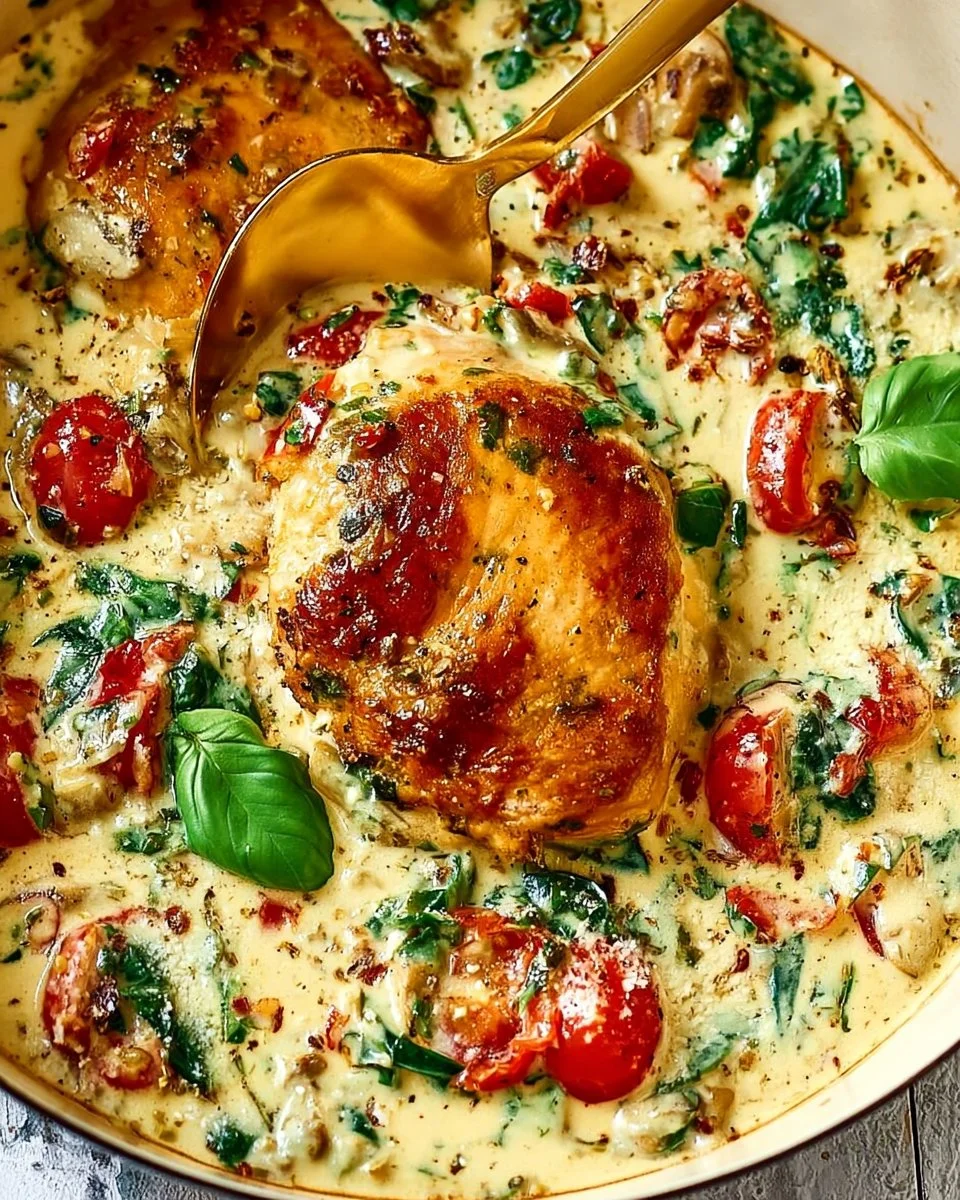 Delicious Chicken Florentine with creamy spinach sauce on a plate