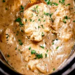 Crock Pot Chicken and Gravy served with mashed potatoes
