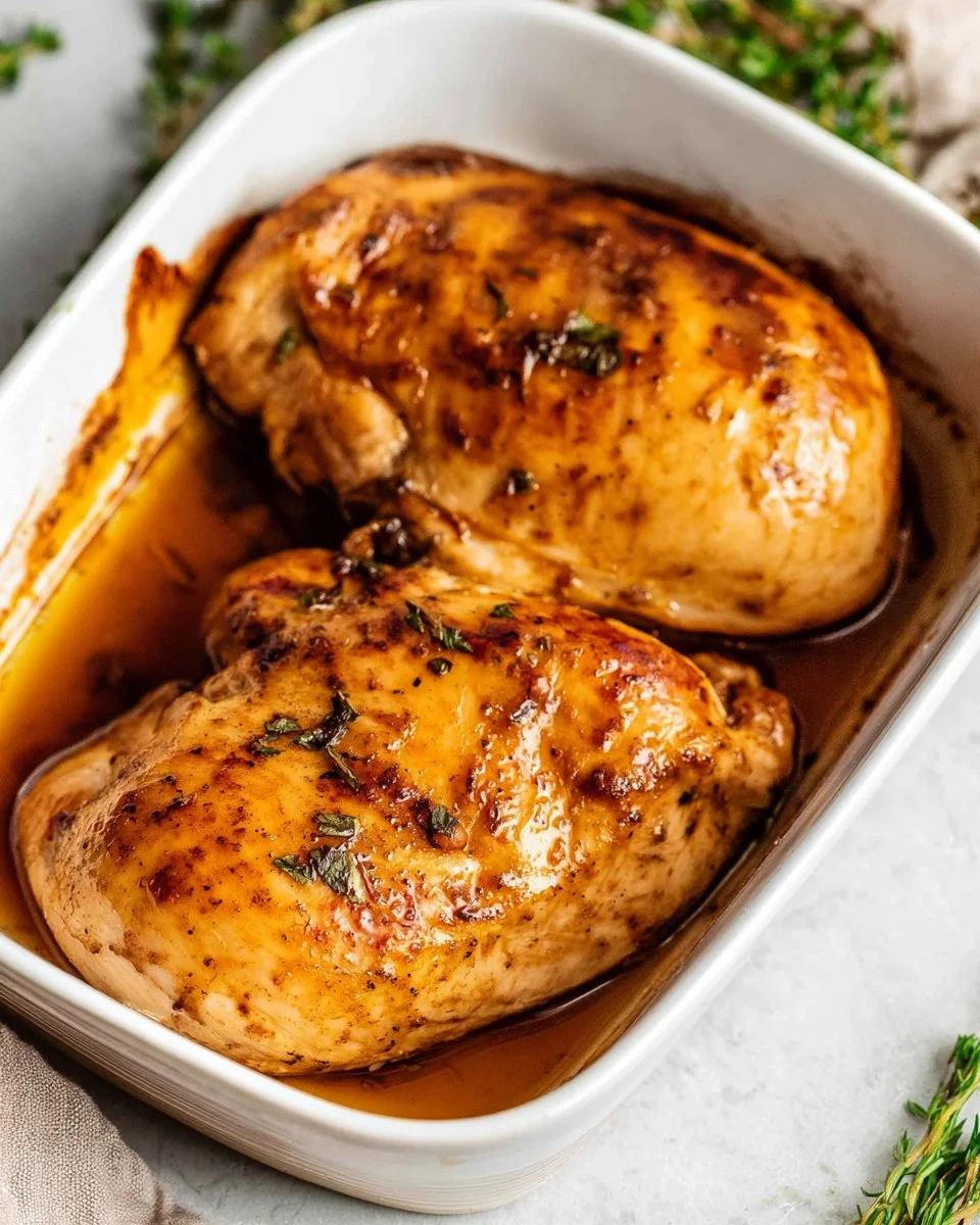 Delicious oven baked chicken served with fresh herbs and vegetables