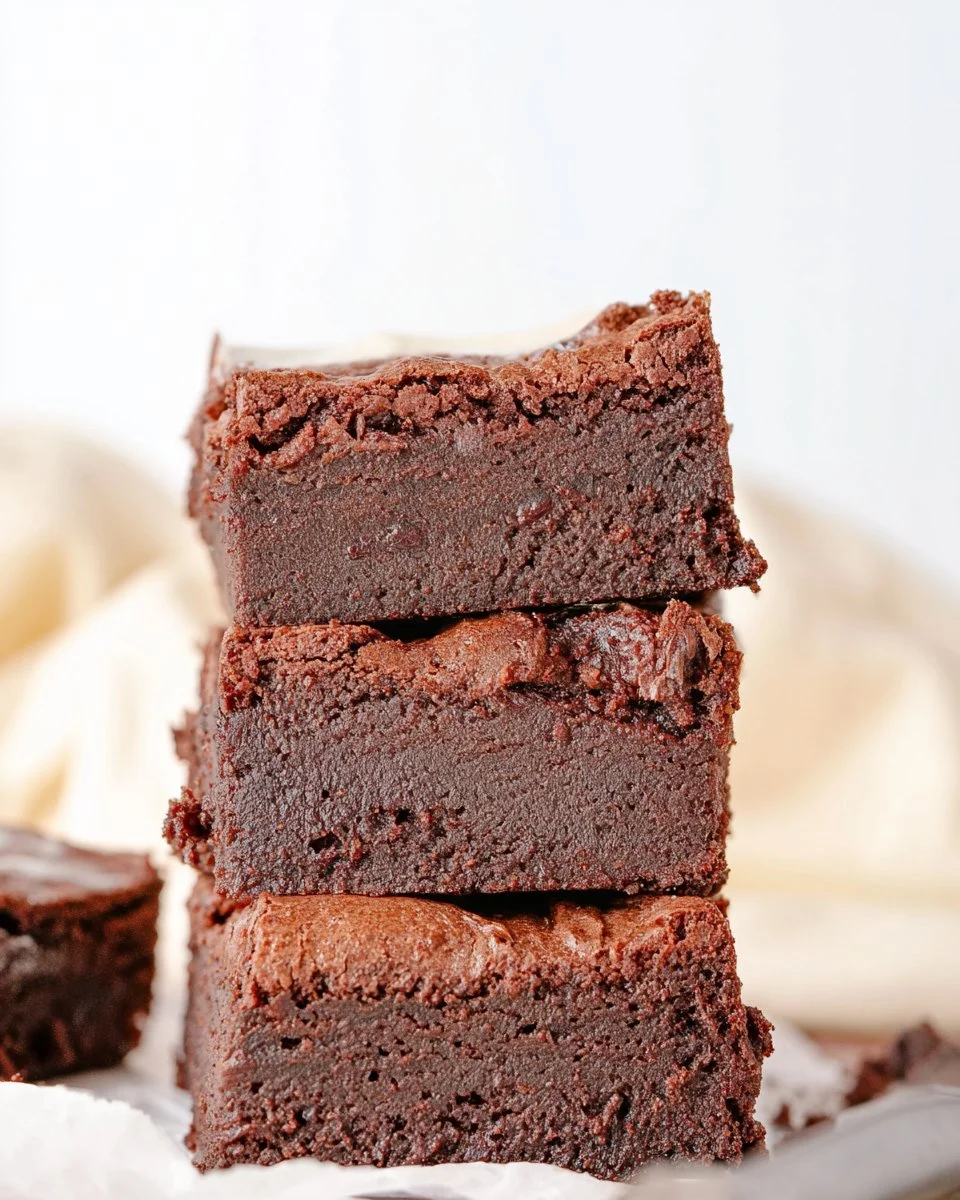 Fudge brownies topped with cream cheese frosting on a white plate