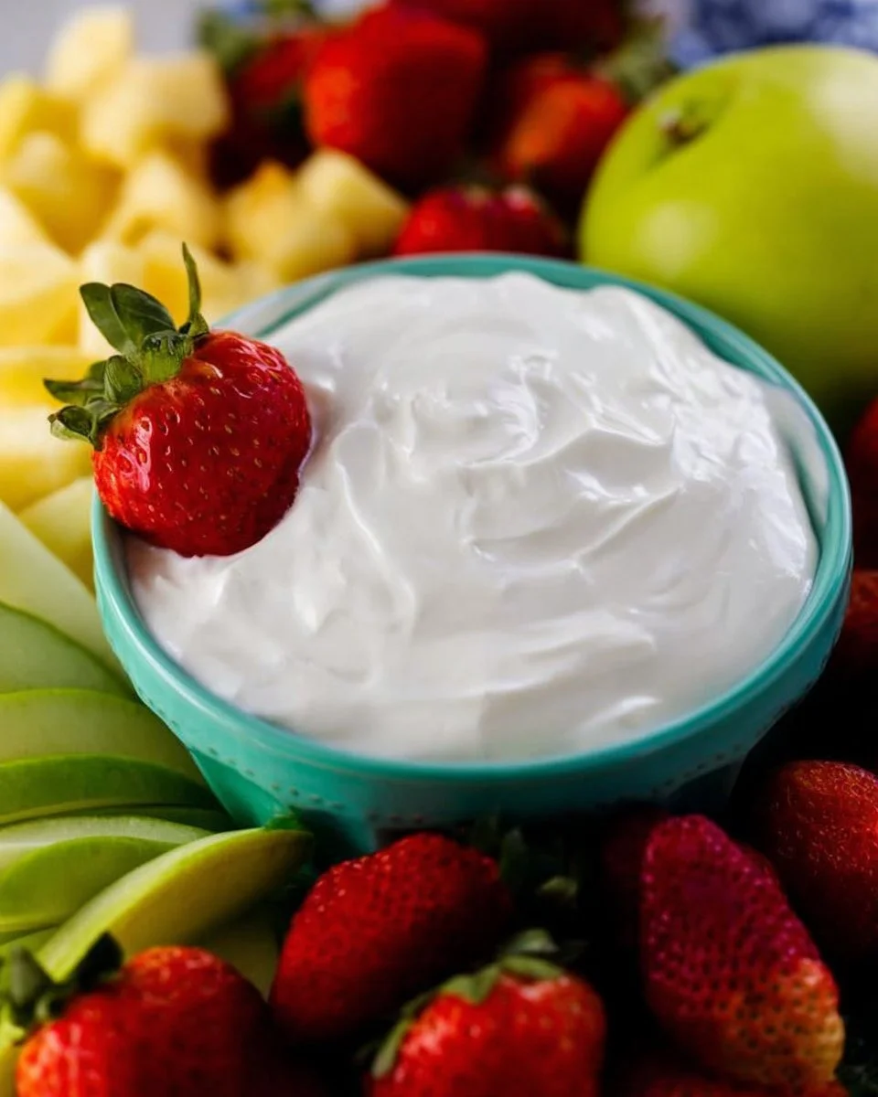 Healthy fruit dip served with assorted fresh fruits