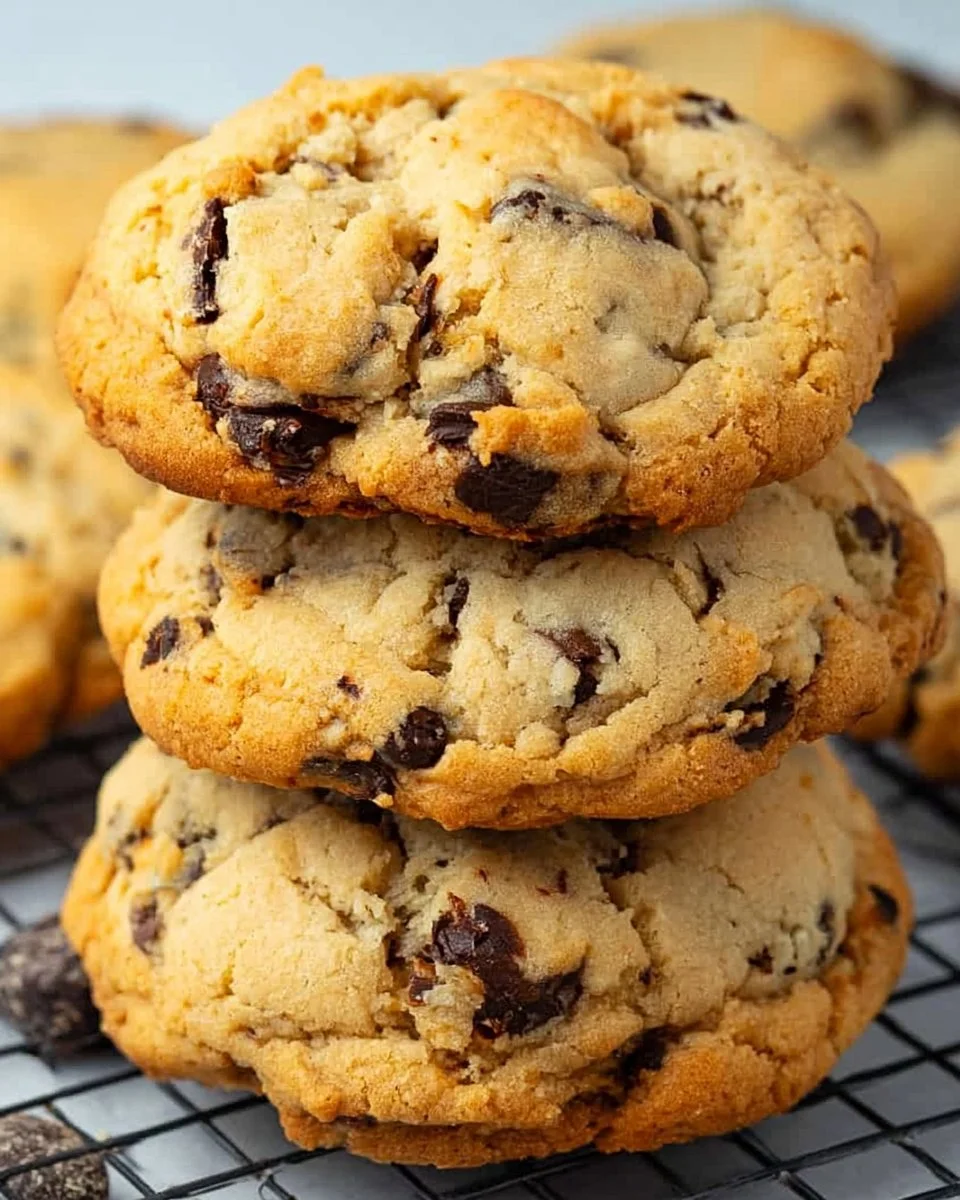 Freshly baked Levain copycat cookies stacked on a cooling rack