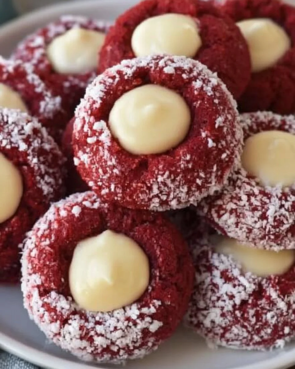 Red Velvet Cream Cheese Cookies with frosting on a plate