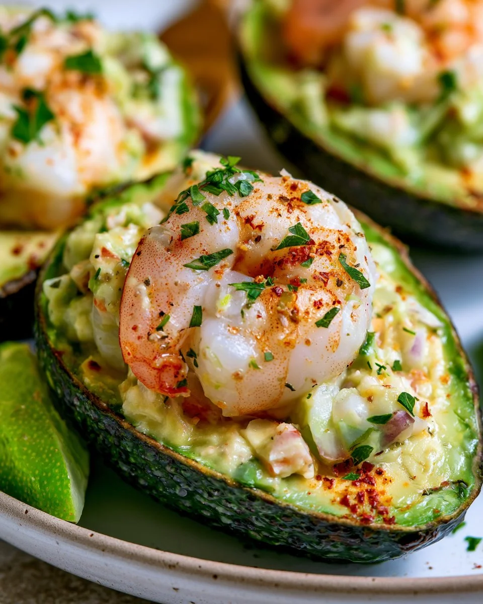 Delicious shrimp stuffed avocados served as avocado shrimp boats