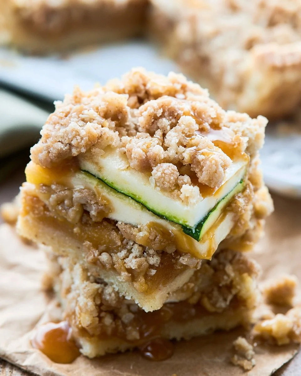 Delicious zucchini pie bars served on a wooden table
