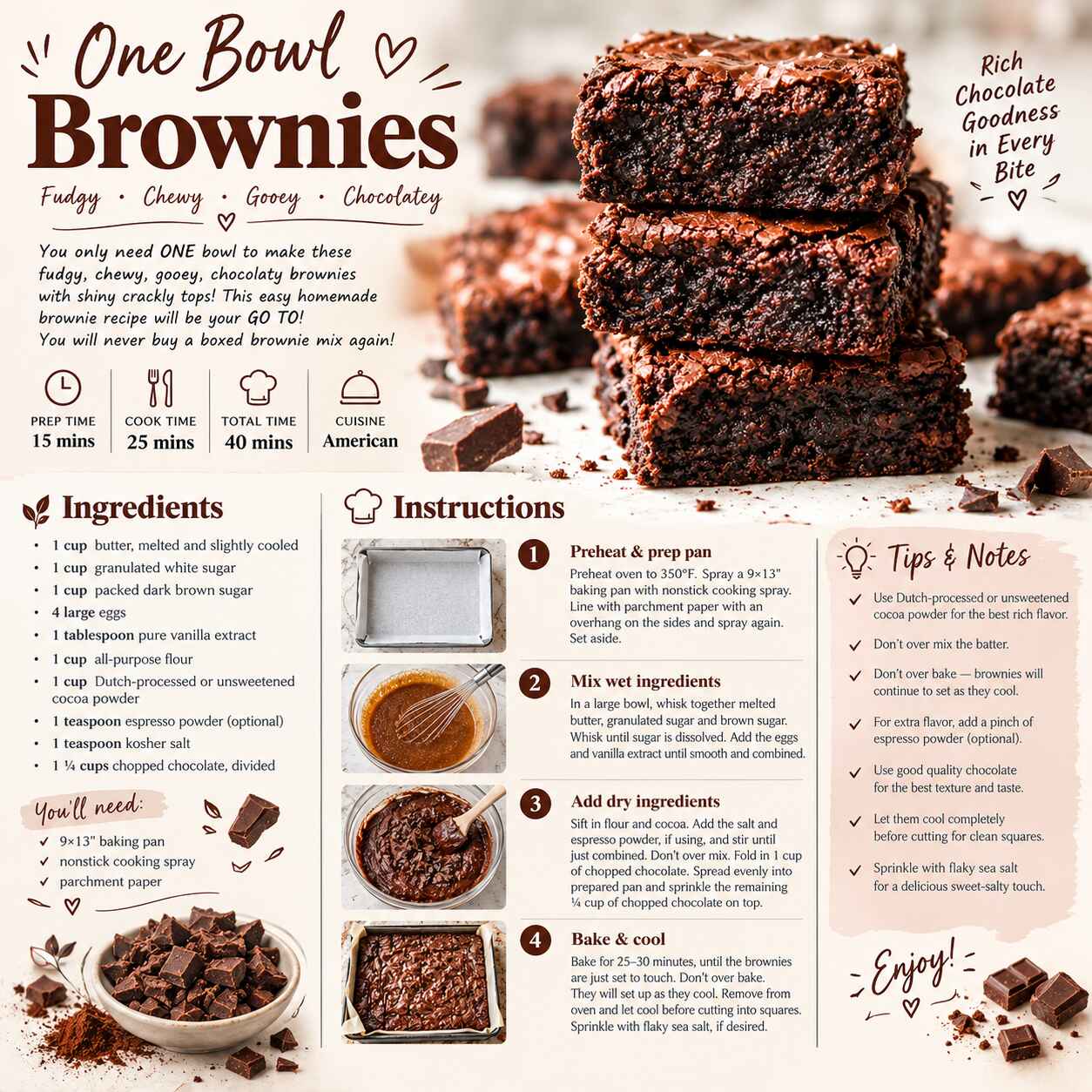 One Bowl Brownies